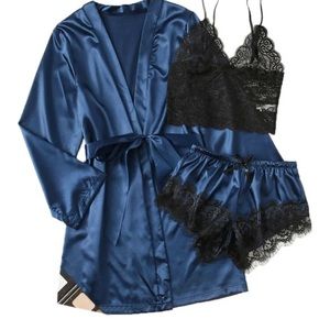 3 pc Sexy Lingerie Satin Lace Pajama set